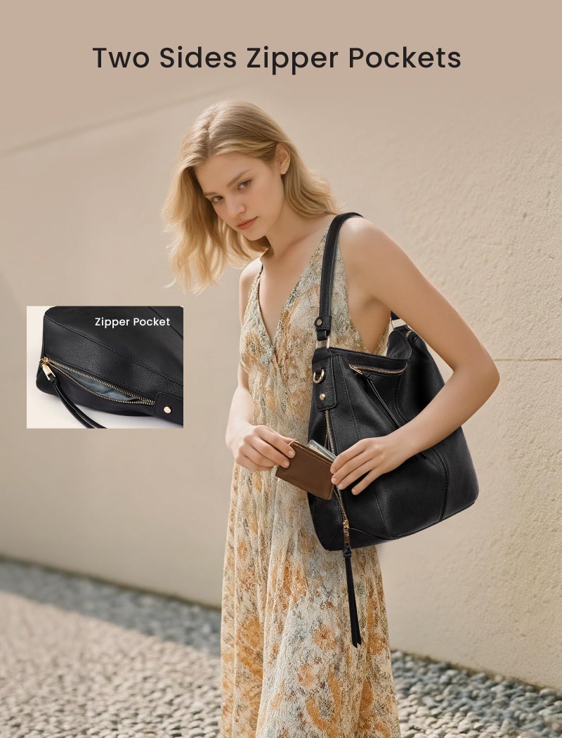 Realer Handbags for Women Large Designer Ladies Hobo bag Bucket Purse Faux Leather - Image 5